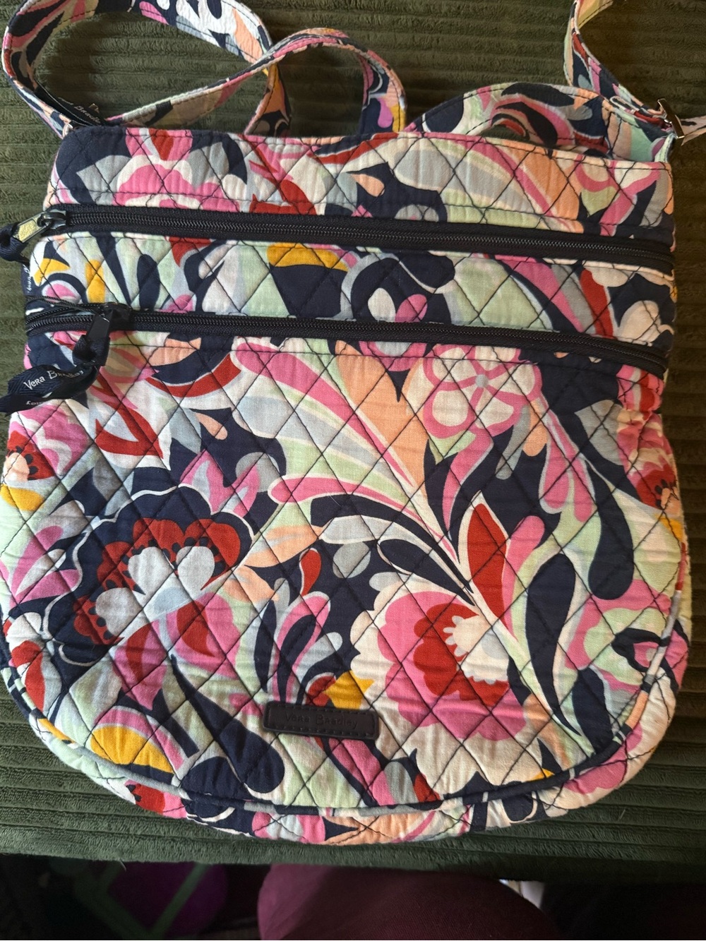 Vera Bradley Quilted Floral Trio Zip Hipster Crossbody in Navy Pink Multi